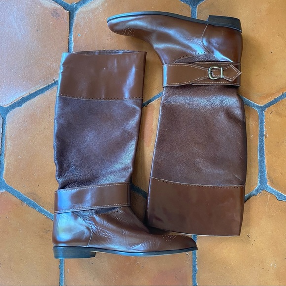 Joseph Italian Made Brown Leather Tall Boots Perforated Size 11 N Equestrian NEW - Picture 9 of 10